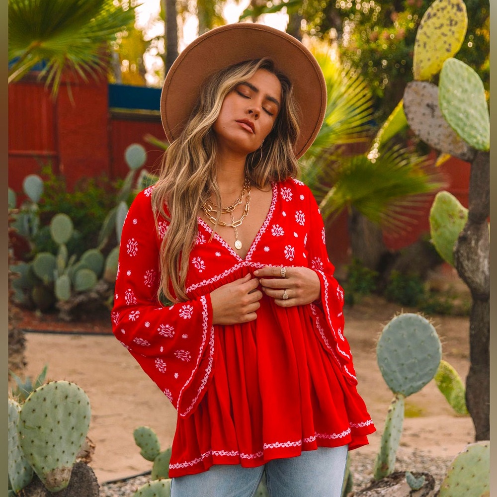 VICI Roses and More Embroidered Bell Sleeves Tunic
